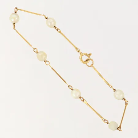 Armband med odlade pärlor, längd: 19cm, bredd: 0,8-5,2mm, slitna pärlor, 18K  Vikt: 3,1 g