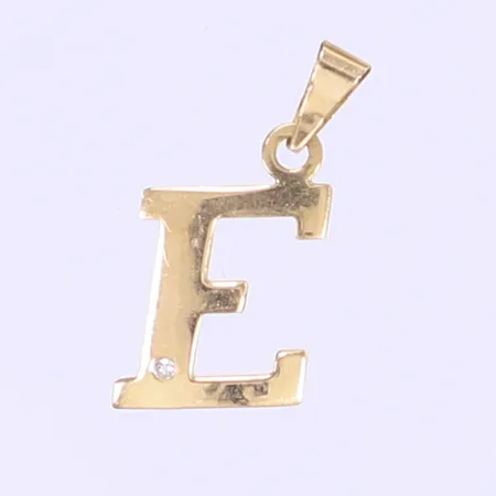 Hänge bokstaven "E" med vit sten 17x10mm 18K  Vikt: 0,3 g