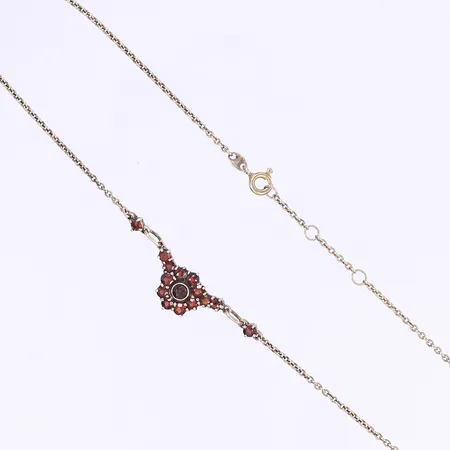 Halscollier med granater ställbar längd 38/39/40cm bredd 1-10mm förgyllt silver sliten förgyllning 925/1000 Vikt: 3,6 g