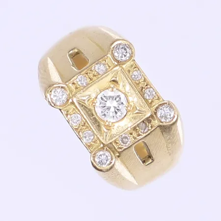 Ring med diamanter 1x ca 0,23c 4x ca 0,03ct 8x ca 0,01ct stl ca 20 bredd 3-13mm ojämn/bucklig skena 18K Vikt: 8,8 g