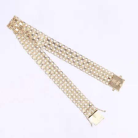 Armband X-länk 19,5cm, bredd 10mm, svenska stämplar, bruksslitage, något bucklig, 18K Vikt: 16,5 g