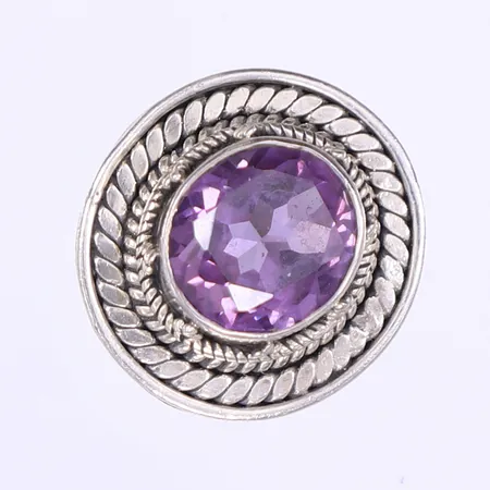 Ring med lila sten stl 18, bredd 5-24mm, silver 925/1000 Vikt: 12 g