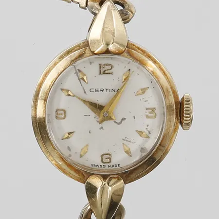 Damur Certina, 14K i boett, länk i gulmetall, defekt, bruttovikt 14,5g Vikt: 14,5 g