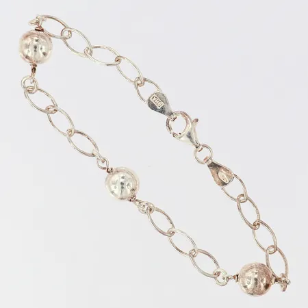 Armband med kulor, längd: 19cm, bredd: 5-7mm, GHA, något repiga kulor, silver 925/1000 Vikt: 5,8 g