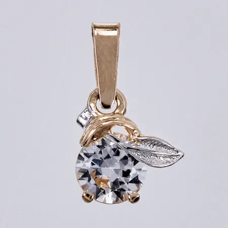 Hänge med vit sten, längd: ca 1,2cm, bredd: ca 8mm, vitguldsdetalj, 14K  Vikt: 0,5 g