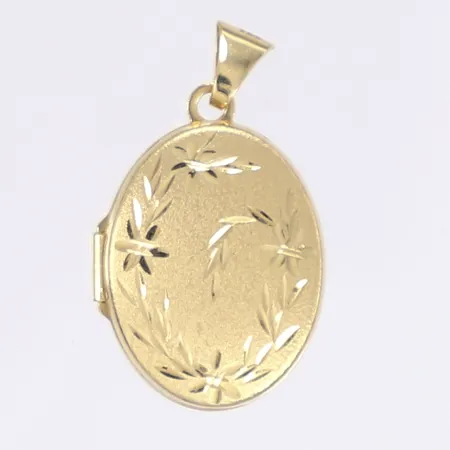 Hänge medaljong med blomdekor, längd inkl ögla 30mm, bredd 18mm, 18K Vikt: 2,4 g