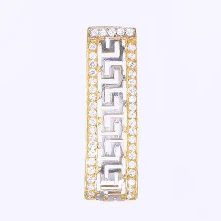 Hänge med vita stenar och meandermönster 40x12mm ostämplad 18K Vikt: 6,2 g