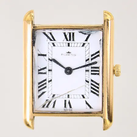 Herrur Fortis, doublé, manuell, 34x26mm, skadad urtavla, repig, saknar länk/band, inga tillbehör