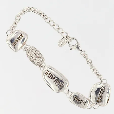 Armband med vita stenar,  längd: 20cm, bredd: 1-12mm, ESPRIT, repig, silver 925/1000 Vikt: 21,1 g