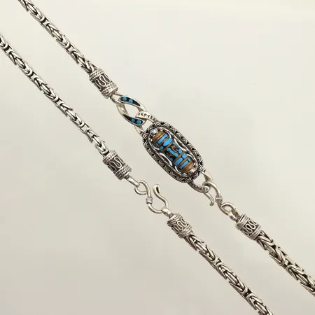 Kedja Kejsar med integrera hänge, emaljdekor, längd ca 53,5cm, bredd ca 4-17mm, rörlig del, 925/1000 silver  Vikt: 79,9 g