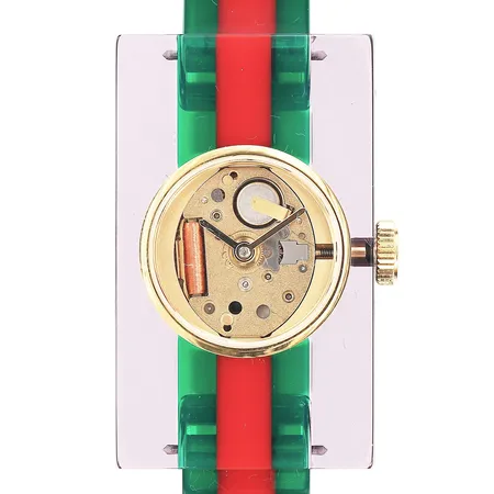 Damur Gucci Fashion Show Watch, plexiglas, quartz, ref-nr:YA143501, serie-nr:16934136, Ø24mm, box, manual, stämplat 2017. Vikt: 0 g