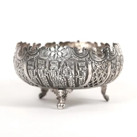 Skål, persisk, Ø14,5, höjd 8cm, slitage, ojämnheter, silver. Vikt: 286,4 g