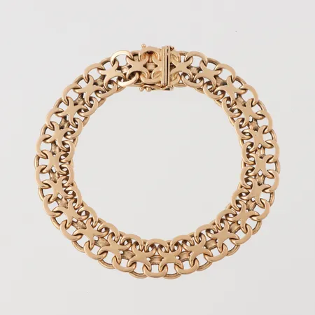 Armband x-länk, J&A Köping 1965, längd ca 20.5 cm, bredd 10.2 mm, 18k. Vikt: 38,7 g