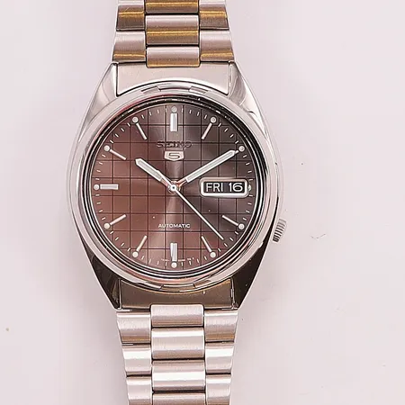 Herrur Seiko 5, 37mm, stål, automatisk, ref:SNXF01, dag/datum, 7S26-0480, glasbaksida, 