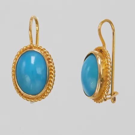 Örhängen med turkoser, 23,5x12mm, krokar, 18K. Vikt: 5,3 g