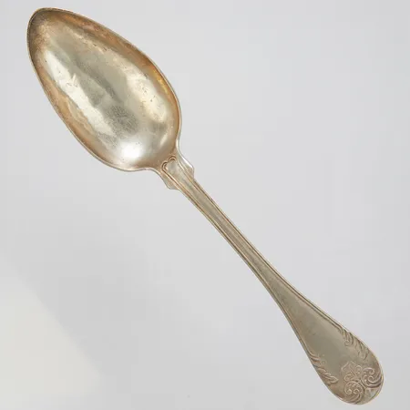 Bordssked, modell: Gammal Fransk, längd:217mm, G.F.Richter, år 1856, åldersbetingat slitage, gravyr, silver 830/1000. Vikt: 52,2 g