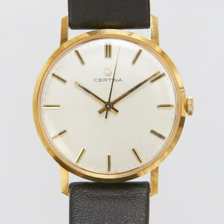 Herrur Certina, 18K, 34mm, manuell, bakboett med gravyr, läderband, inga tillbehör. Vikt: 0 g