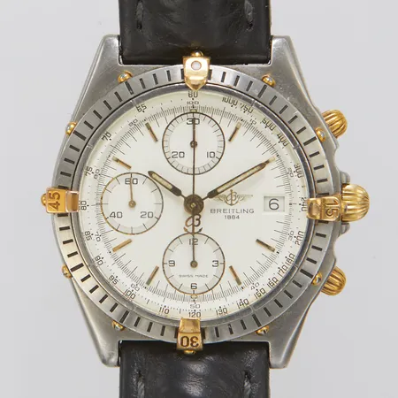 Herrur Breitling Chronomat, stål, automatisk, 39mm, ref: B13047, snr: 97319, Cal. B13, safirglas, datum, kronograf, skadade visare, skadad urtavla, läderband ej original, bygelspänne, servicebehov, inga tillbehör.