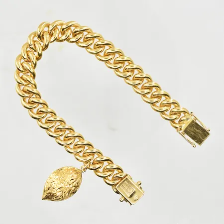 Armband Pansar med berlock Valnöt, längd 20 cm, bredd 11 mm, mindre hack på en av länkarna, 18K. Vikt: 105 g