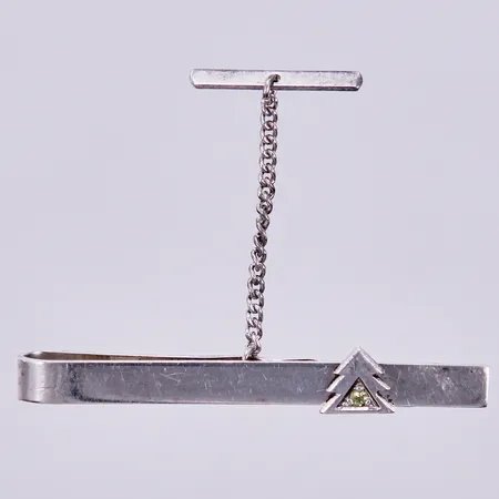 Slipsklämma ned gul sten, BEH Bengt Hallberg Guldsmeds AB 1987, längd ca 51mm, silver Vikt: 6 g
