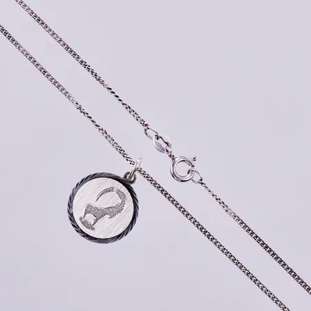 Kedja Pansar längd ca 35,5cm, bredd ca 1mm, hänge Ø 16mm, silver Vikt: 3,4 g