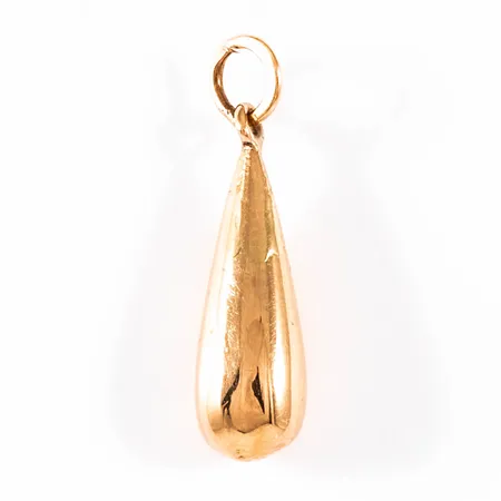 Hänge droppe i 18K guld. Den är 20,3 mm lång inklusive ögla, 5,4 mm bred och väger 0,6g. Svensk tillverkarstämpel, 18K & kattfot.