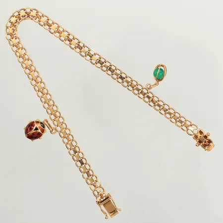 Armband X-länk, två berlocker, längd 21cm, bredd 5,4mm, defekt, 18K  Vikt: 10,9 g