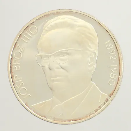Mynt, Josip Broz Titos, Jugoslavija, 1000 dinara, Ø38mm, 925/1000 silver Vikt: 26,1 g