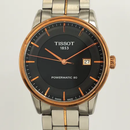 Herrur Tissot Powermatic 80,  Ø41mm, automatisk, stål/doublé, datum, ref nr: T086407 A, serienr BK5 UMZ 40P, glasbaksida, stållänk ca innermått ca 19cm, extra länkbitar, certifikat, box, ytterkartong, 