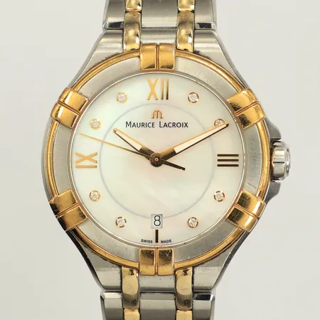 Armbandsur Maurice Lacroix, Aikon Lady, Ø35mm, quartz, stål, datum, pärlemor urtavla, diamant index, ref: AI1006, snr: AW61733, stållänk ca 17cm inkl ur, extra länkbitar, certifikat från 2017, box