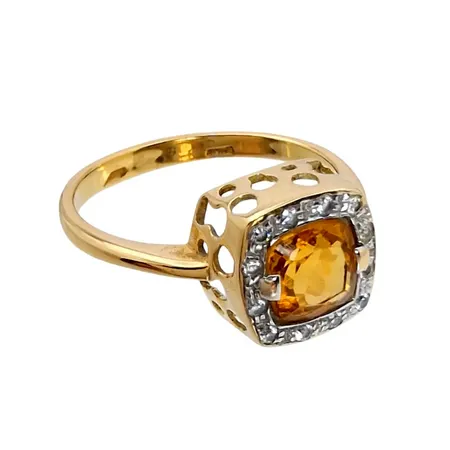 Ring, 18K guld, Citrin 6x6 mm, Cubic Zirconia, Ø18¼ mm, bredd 1,3 - 10 mm, fint skick, stenar utan anmärkning Vikt: 3,5 g