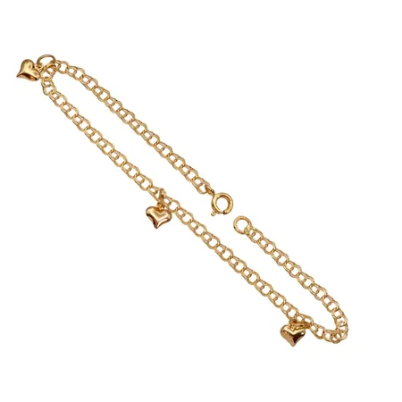 Armband Bismarck med tre berlocker Hjärtan, 18K guld, Guldfynd (GHA), längd 18,5 cm, bredd 3 mm, hjärtanens bredd 6 mm, mycket fint skick Vikt: 2,8 g