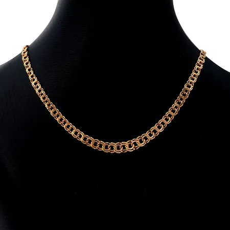 Halskedja Bismarck, 18K guld, doserad modell, Hallberg Guldvarufabrik Ab (SMH), Köping, svensk kontrollstämpel, längd 45,5 cm, bredd 3,3 - 6,3 mm, fint skick Vikt: 13,5 g