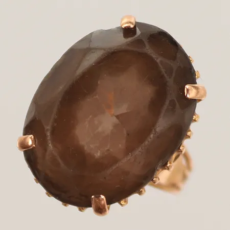 Ring med brun sten, stl 16½, sten lös i fattning, sliten, 18K, bruttovikt 7,1g Vikt: 7,1 g