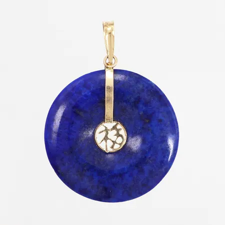 Hänge disk i Lapis Lauzuli med Kina-tecken, Ø25mm, 14K, Bruttovikt: 3,6gram Vikt: 0 g