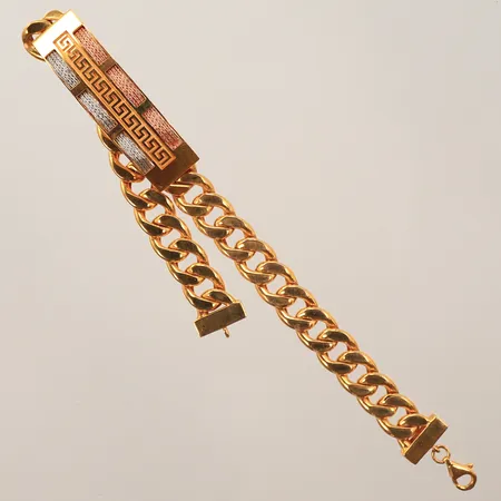 Armband pansar med trefärgad platta, 20 cm, bredd 9-11mm, 21K 18,6g 
