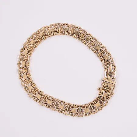 Armband, x-länk med stav, 20cm, bredd:9mm, en låsåtta saknas, 18K 26,3g.