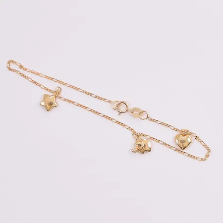 Armband, 16cm, 3 berlocker, 18K 0,9g.