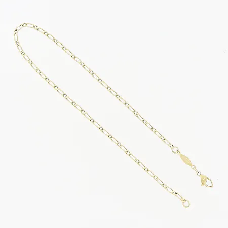 Vristlänk, 26,5cm, bredd 2mm, skev lås ögla, 14K.     Vikt: 3,6 g