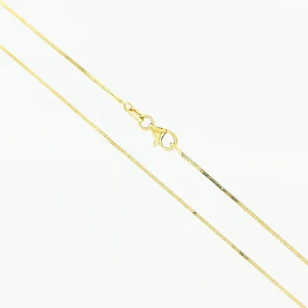Kedja, fyrkantig ormlänk, 50,5cm, bredd 1mm, skevheter, 18K. Vikt: 5,5 g