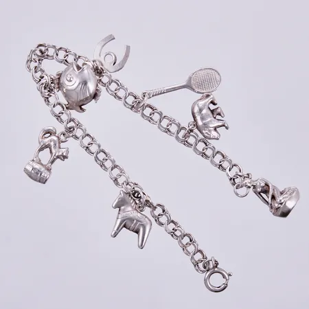 Armband bismarck med 7 berlocker, längd: ca 18,5cm, bredd: ca 5-20mm, 830/1000, silver Vikt: 20,2 g