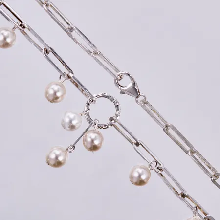 Collier med plast pärlor, längd: ca 48cm, bredd: ca 5-35mm, 925/1000, silver Vikt: 19,7 g