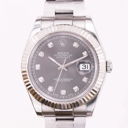 Herrur Rolex Oyster Perpetual Datejust II, stål, automat, ref-nr:116334, serie-nr:V934182, verk-nr:348490114, kaliber:3136, boett-nr:2410, 11st Oysterlänkar monterade, länk-ref:076, Ø41mm, datum, diamantindex, vitguldsring, små repor, inga tillbehör, ca 2010. Vikt: 0 g