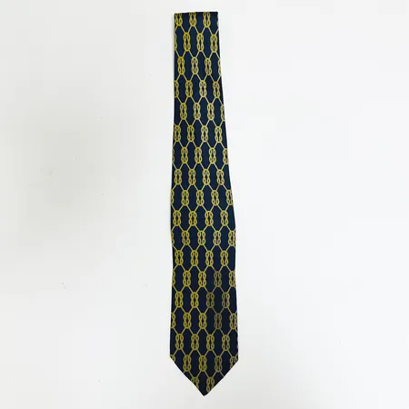 Slips, Christian Dior, vintage, gult mönster på marinblå botten, längd: ca 146cm, bredd:2,5-8,5cm, 100% siden, Made in France. Vikt: 0 g