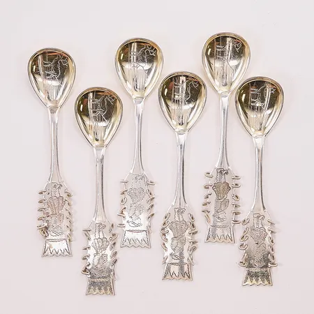 6 Lappskedar, 11cm, gravyr, K&EC, 1953, 830/1000 Silver 77g.