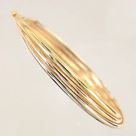 Armring trefärgad, Ø60mm, bredd 3,5-8,5mm, glapp i lås, 18K Vikt: 13 g