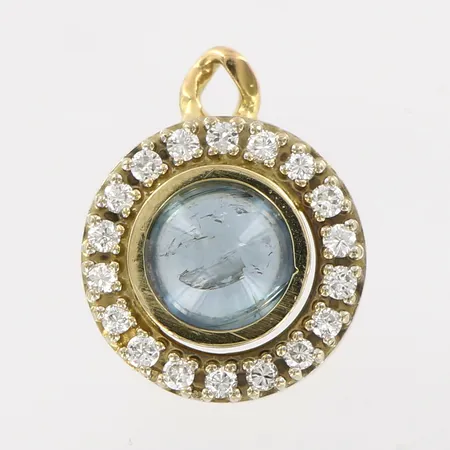 Hänge med cabochonslipad blå sten samt diamanter ca 0,36ctv, 20mm, bredd: 16mm, 14K,  Vikt: 0 g