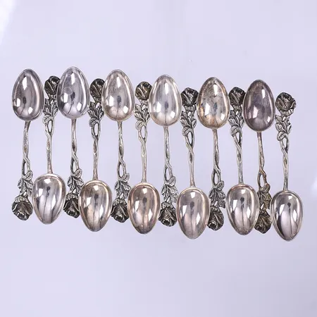 12 teskedar, rosdekor, 9cm, silver 830/1000 Vikt: 93,7 g