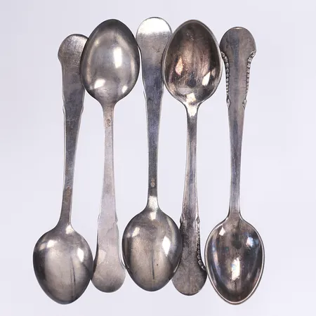 5 teskedar, 9,5cm, importstämplade, silver 830/1000 Vikt: 53,6 g