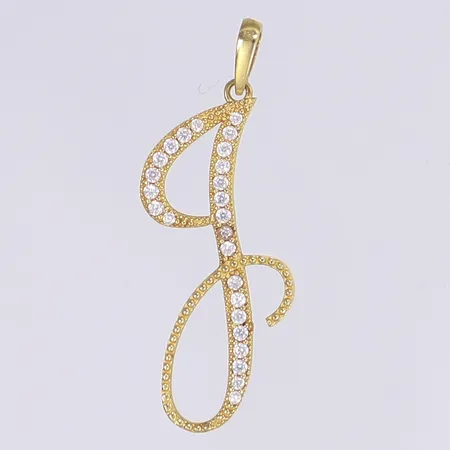 Hänge "J" med vita stenar, 36x12mm, 18K Vikt: 1,5 g
